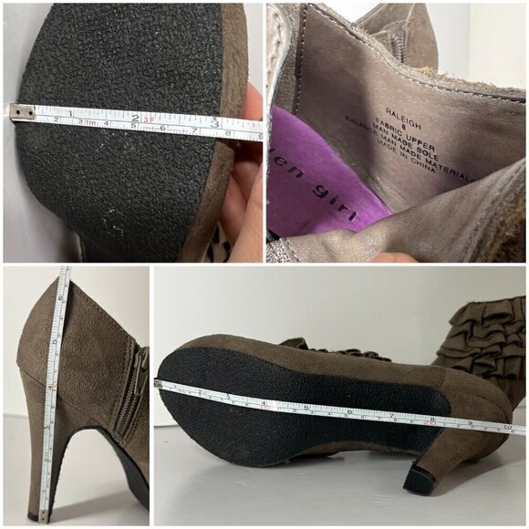 Madden Girl Raleigh Taupe Faux Suede Ruffle Round Platform Toe Booties Sz 8 - Picture 13 of 14